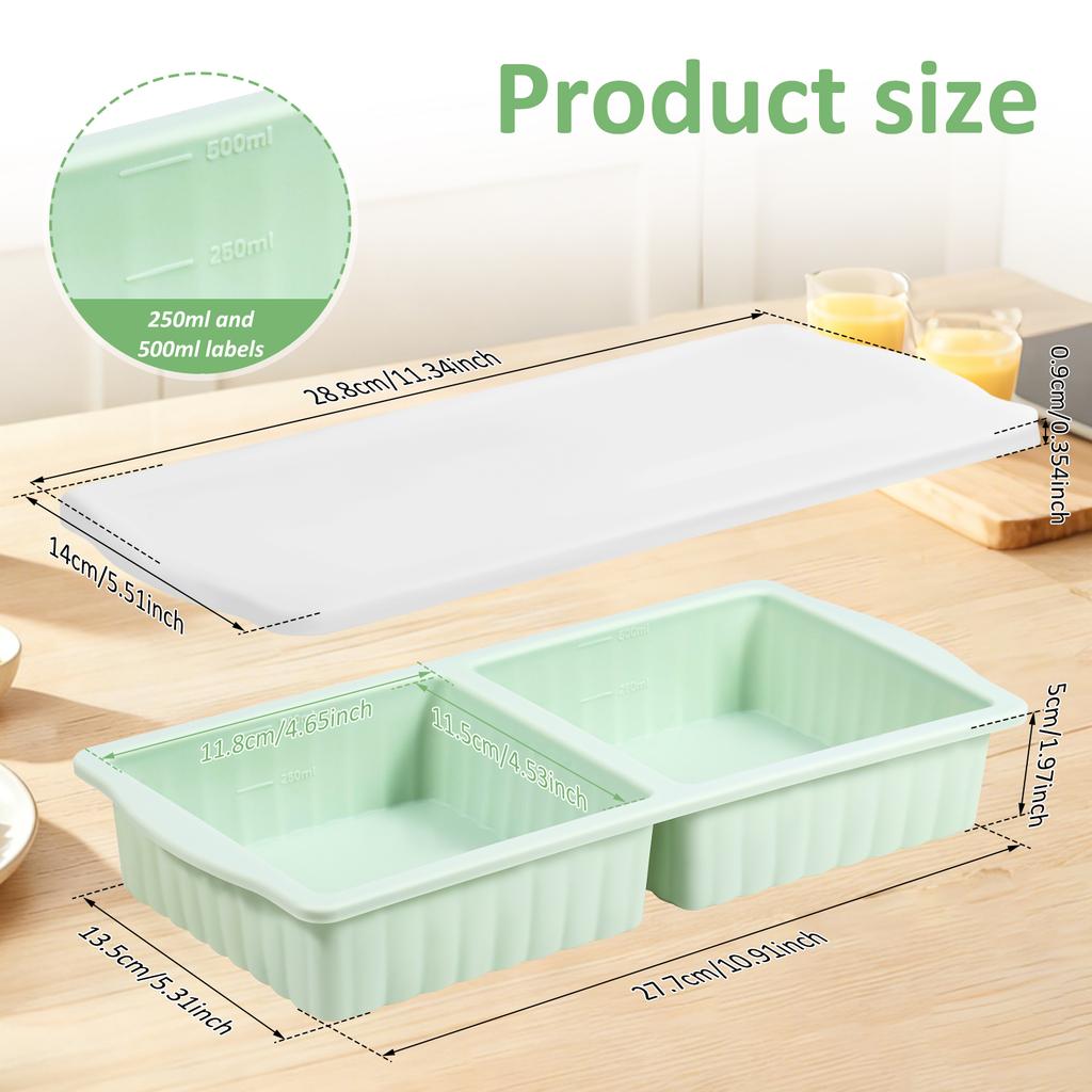 2 Pcs Silicone Freezer Tray 2/4 Grids Ice Cube Mold Set with Lids Soup Freezer Container Mold Ice Cube Trays for Soup Meal Prep