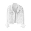 Women Denim Jacket Solid Color Single-breasted Short Breathable Keep Warm Beads Decor