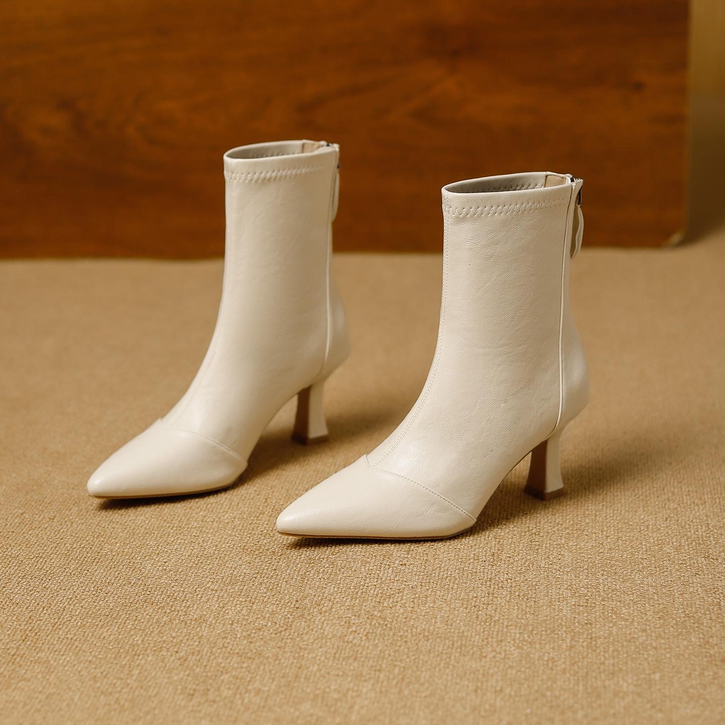 Short boots women s 2026 autumn and winter new versatile French pointed thin heel women s boots 34 покинуть белый 5090₽