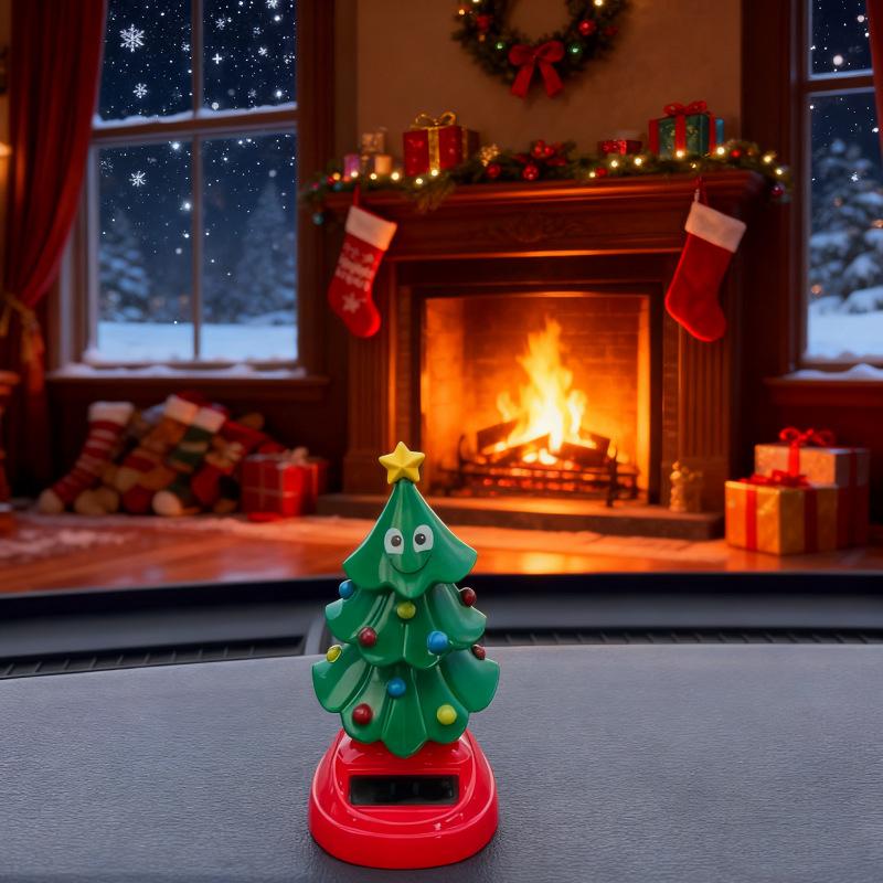 Christmas Car Ornament 2025 2026 Solar Dancing Christmas Tree Novelty Moving Christmas Tree New Arrival For Car Dashboard