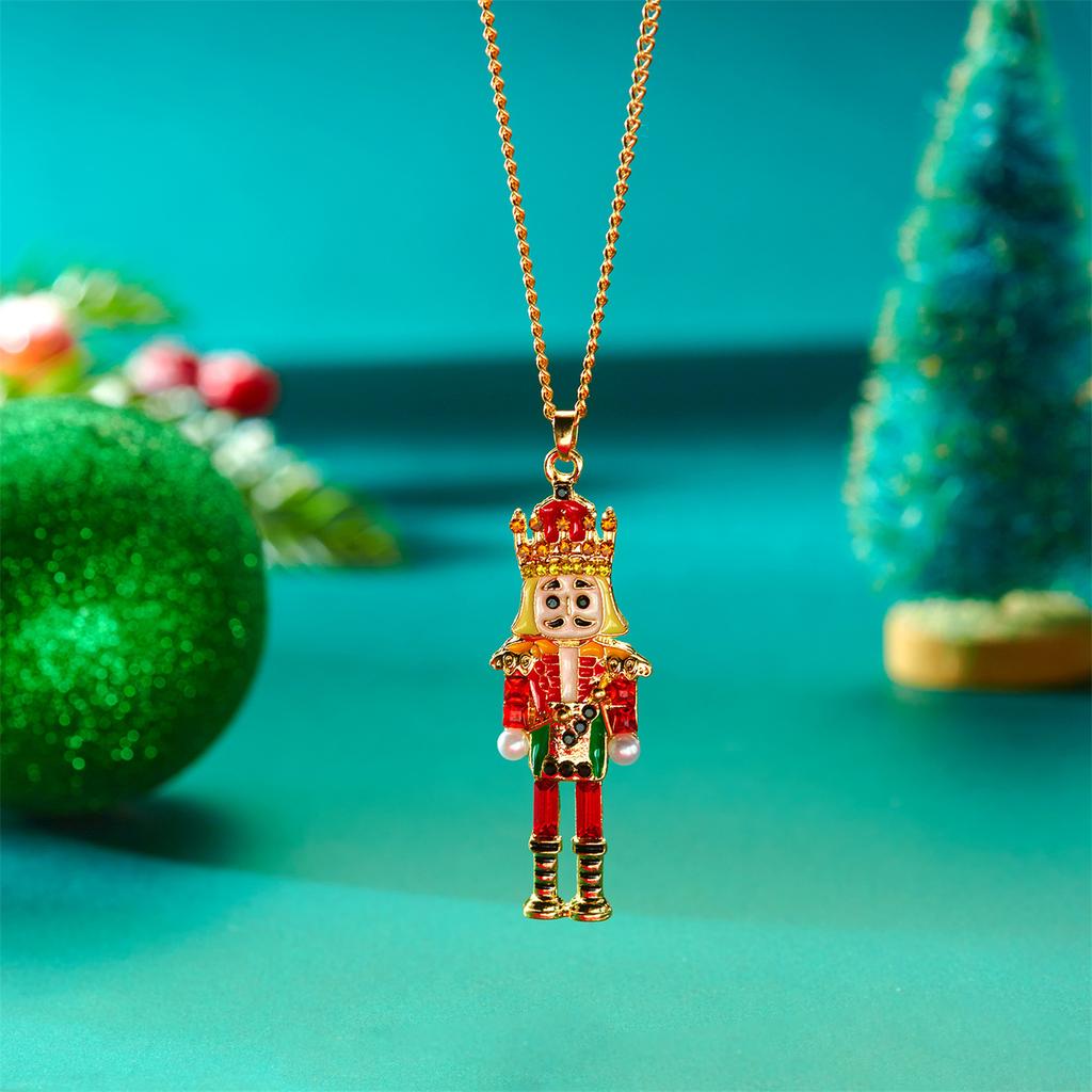 Christmas Nutcracker Pendant Necklace for Women Cute Nutcracker Soldier Beaded Crystal Holiday Jewelry Long Necklace Christmas Gift