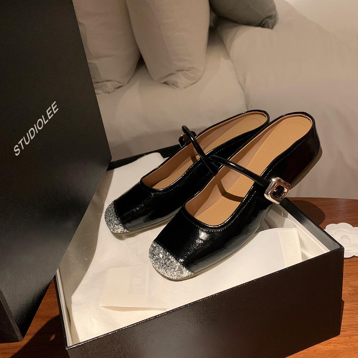 

Grape mother studiolee to Alice~ flash piece splicing with square head inner height increase lazy half drag 40 чёрный