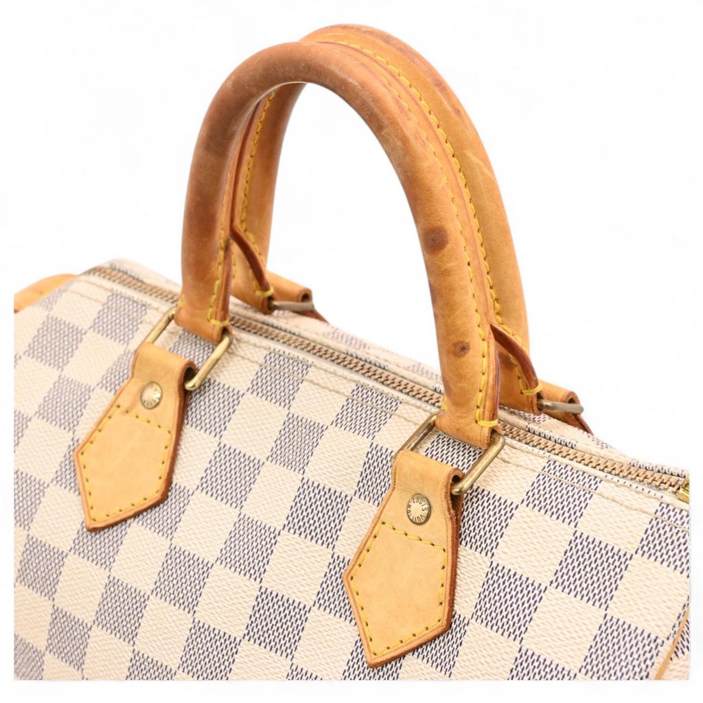 Auth LOUIS VUITTON Damier Azur Speedy 25 Boston Bag Handbag PVC N41371 lv5557nj