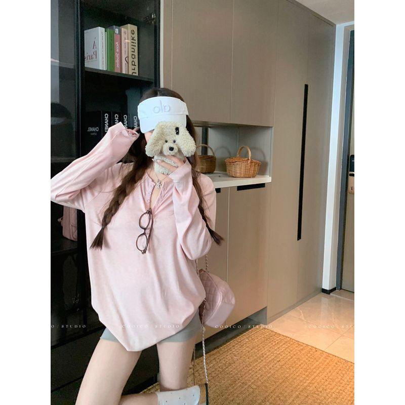 Kumikumi Idle Style Design Single-Breasted Long sleeves Shirt Women Early Autumn Loose All-Match Solid Slimming Top