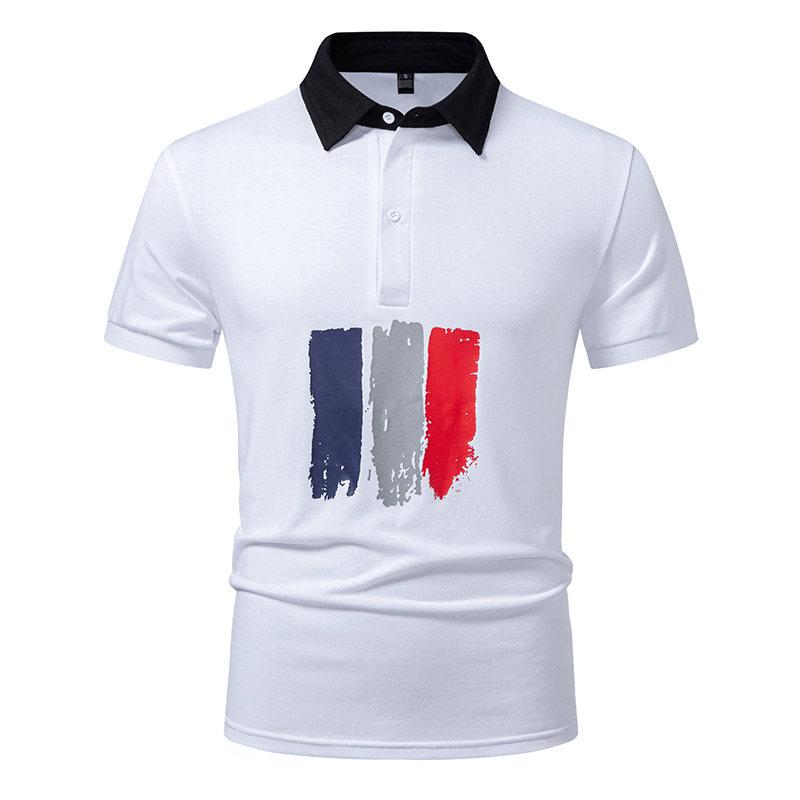 Sommer Herren Bedruckte Poloshirts Kurzarm Atmungsaktives T-Shirt Kontrastfarbe Lässig Reverskragen Streetwear Basis Oberteil