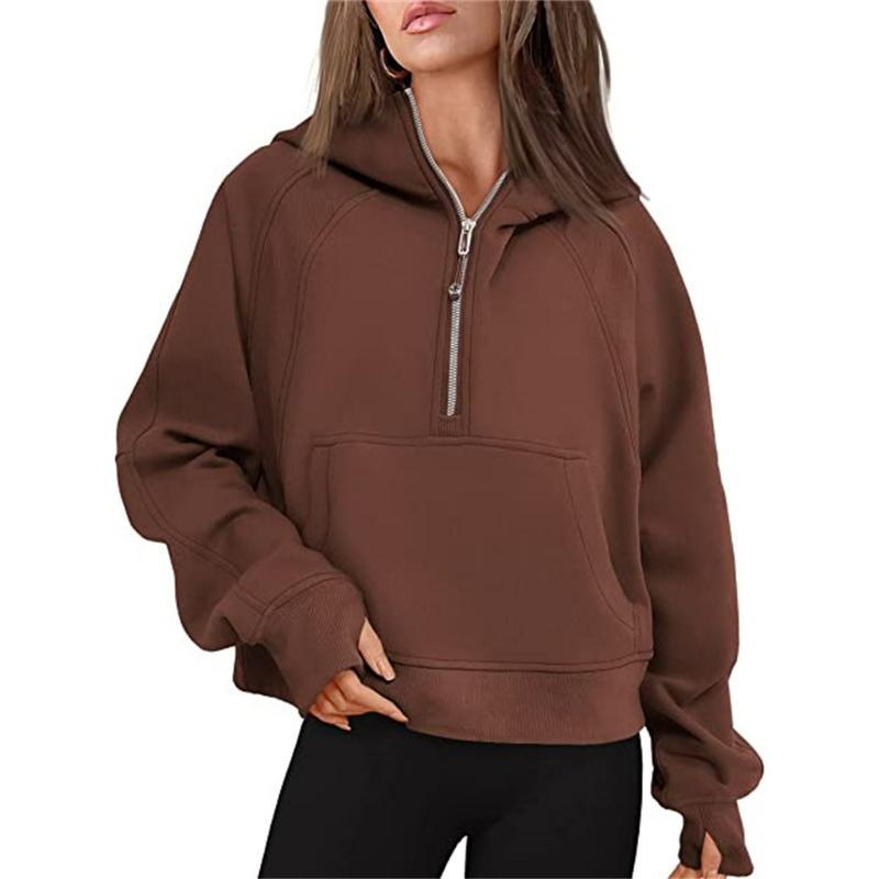 Autumn and Winter Yoga Clothes Women's Sports Half-chain Hoodie Sweater Loose Short Plus Velvet