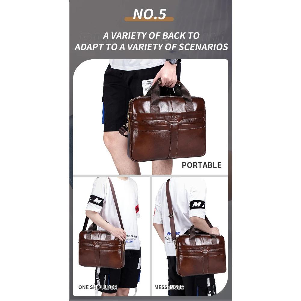 Brand Men's Handbag 100% Leather Briefcase  Large Capacity 14 Inch Laptop Bag Casual Shoulder Crossbody Bag Messenger Bag
