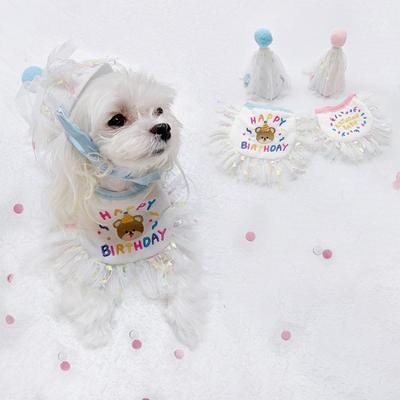 2PCS Birthday Props Pet Cat Dog Birthday Party Atmosphere Set Birthday Hat Scarf Dog Bib Drool Towel Mesh Pet Kitten Accessories