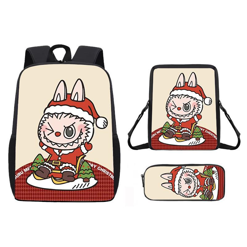 Christmas Backpack Cartoon Shoulder Bag Pencil Case Three Piece Set