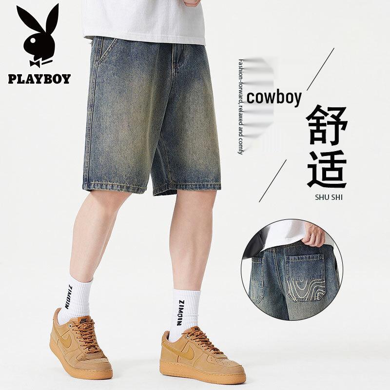 PLAYBOY Men s Summer Thin Classic Retro Straight Denim Shorts 36