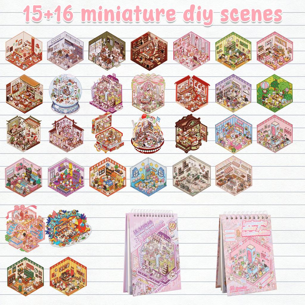 Scene Sticker Book Stress Relief 3D Sticker Scene Set Stimulate Imagination 3D Miniature Landscaping Books for Children Birthday
