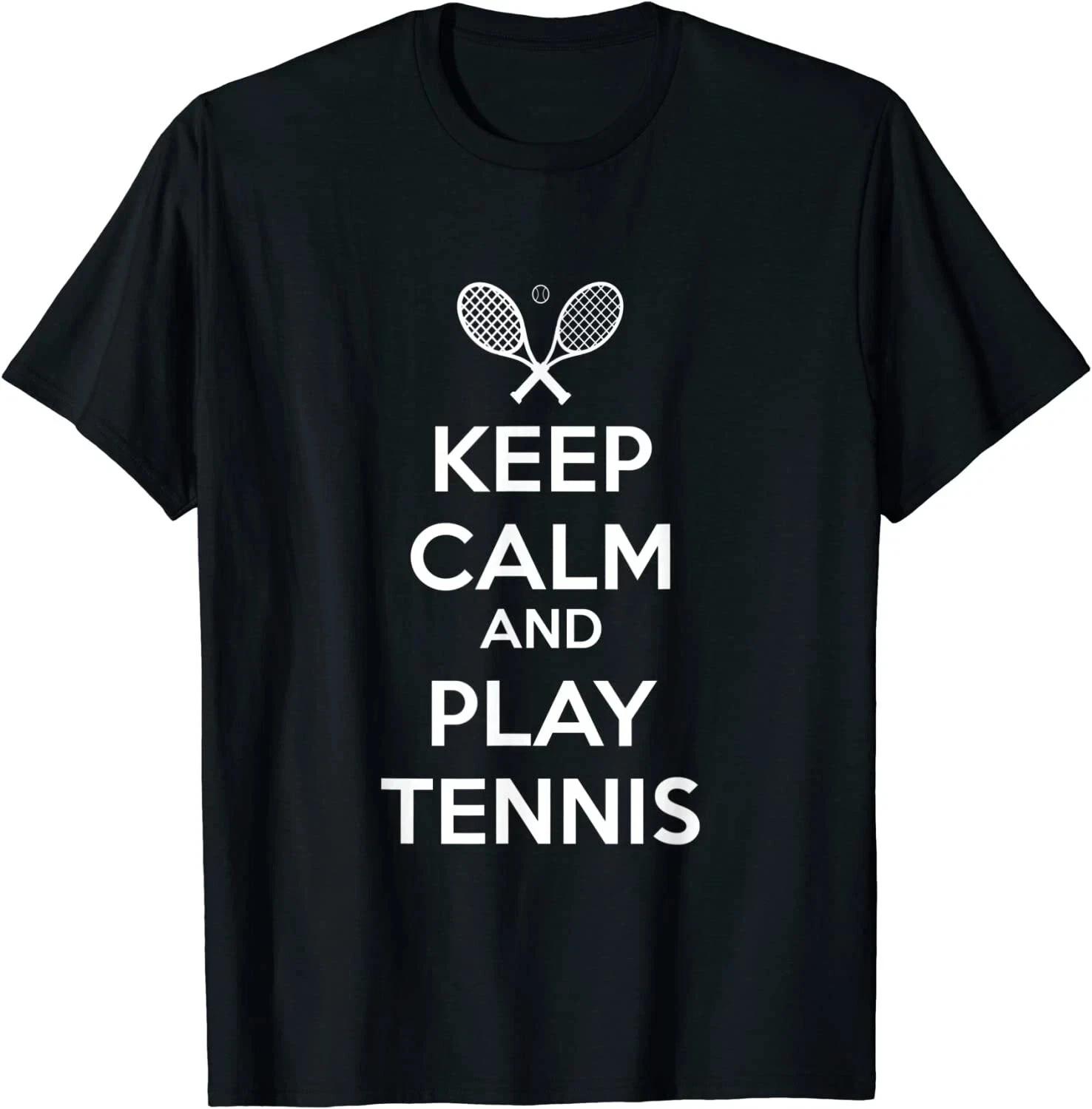 Keep Calm and Play Tennis Sport Design Graphic Tee Unisex T-Shirt 2XL