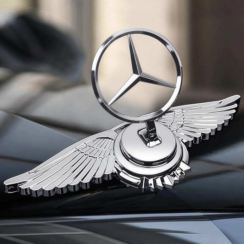 AABGV1 Emblem Badge for Car Hood Front Chrome Logo Luxurious Plated for Mercedes Benz Hood with Wing for C200 R300 E260 S450 S350