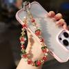 Sparkly Persimmon Beaded Phone Wrist Strap, Crystal Fruit Phone Lanyard with Clip
