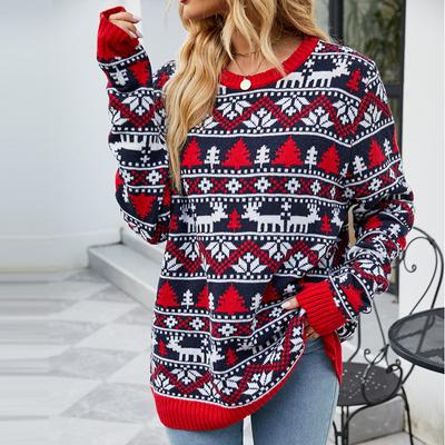 Pull de Noël cerf pour femme ample col rond manches longues