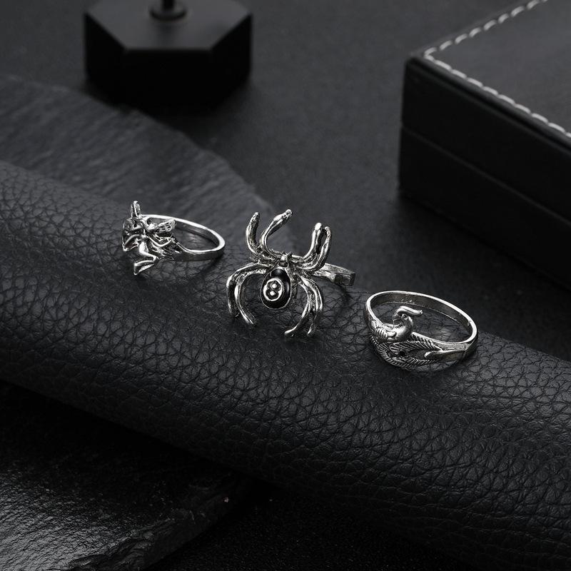 Elf Ring, Fashionable Personality Spider Peacock Animal Ring Combination 3-Piece Set For Women