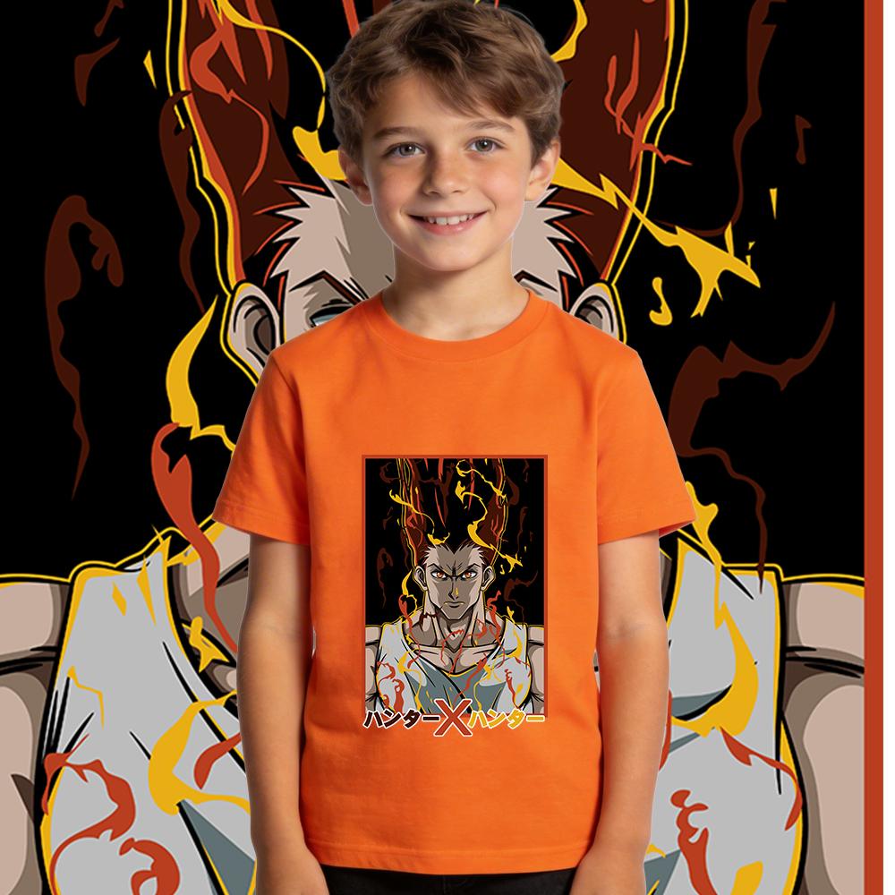 Hunter x Hunter Gon Anime Print Soft Cotton Kids T Shirt Casual Daily Wear for Boys and Girls Short Sleeve