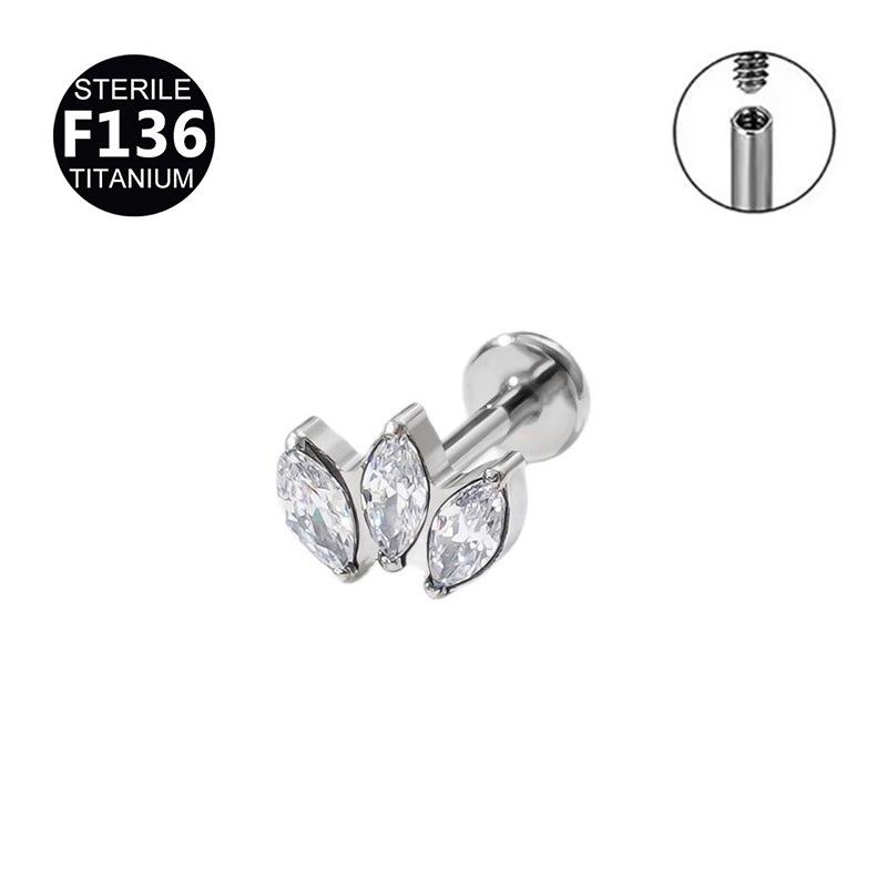 F136 Titanium Marquise Agate Piercing Jewelry, 1.0/1.2 Gauge - Lip Ring & Ear Cartilage Stud.