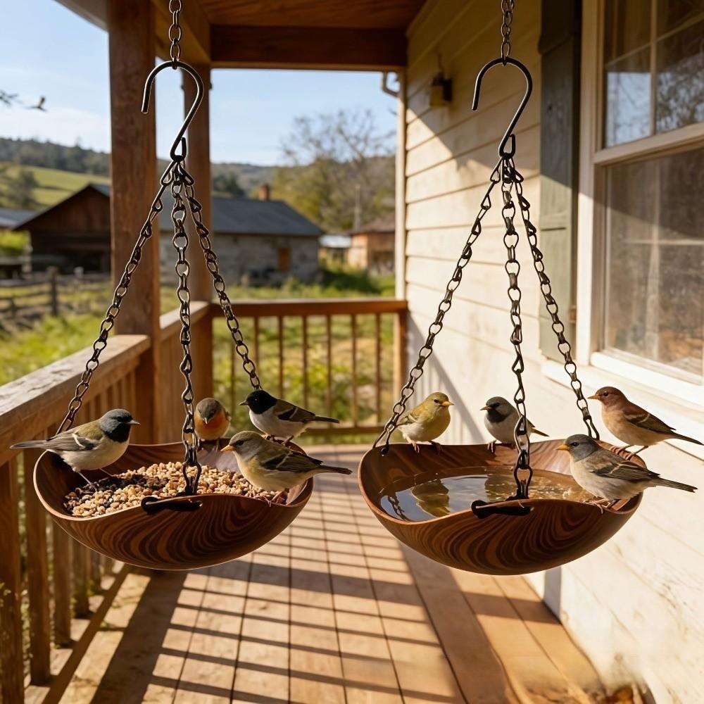 Bowl-shaped Hanging Bird Feeder Double Layer Animals Drinking Tray Garden