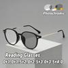 Large-Frame Round Photochromic Presbyopia Glasses Metal-Temple High-Definition Blue Light Blocking Turn Grey Reading Glasses