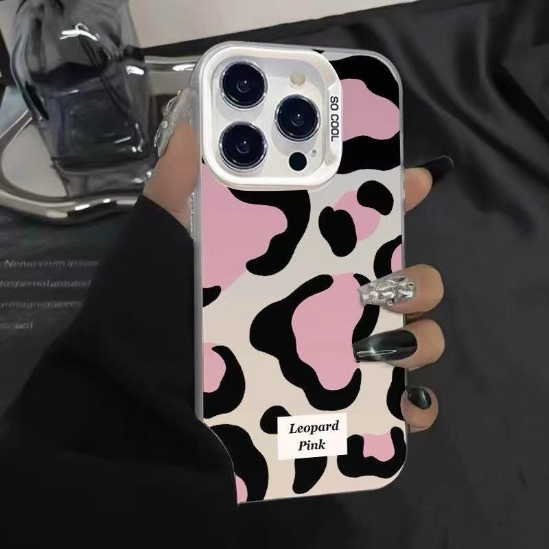 Leopard Pink Pattern Phone Case for iPhone 17 Air 16 15 14 11 Pro 13 12 Mini 8 7 Matte Laser Bumper Shockproof Hard Cover