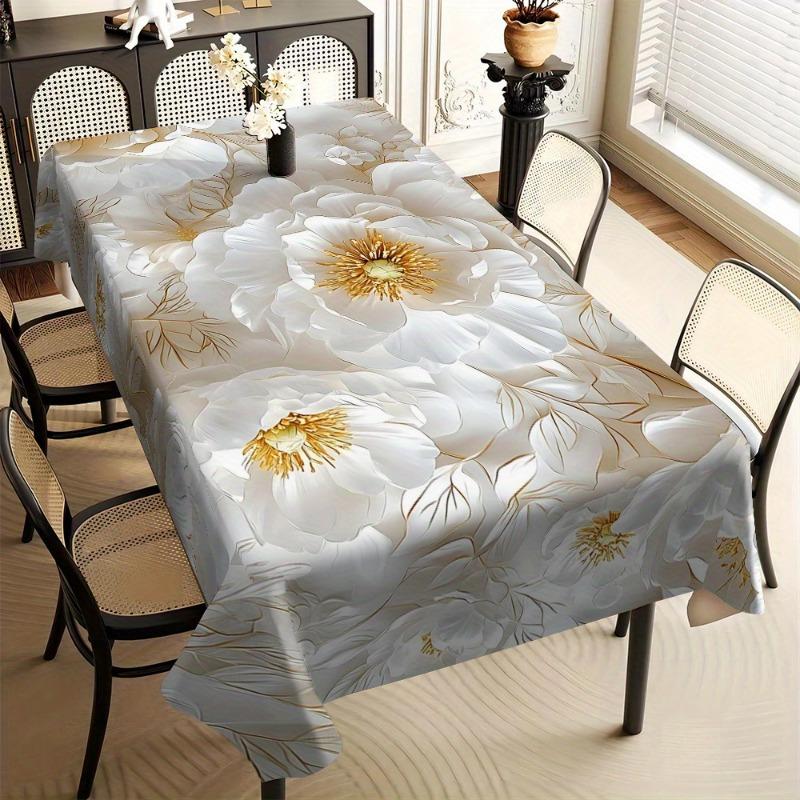 One elegant white floral tablecloth, suitable for restaurant decoration, weddings, etc.zyc