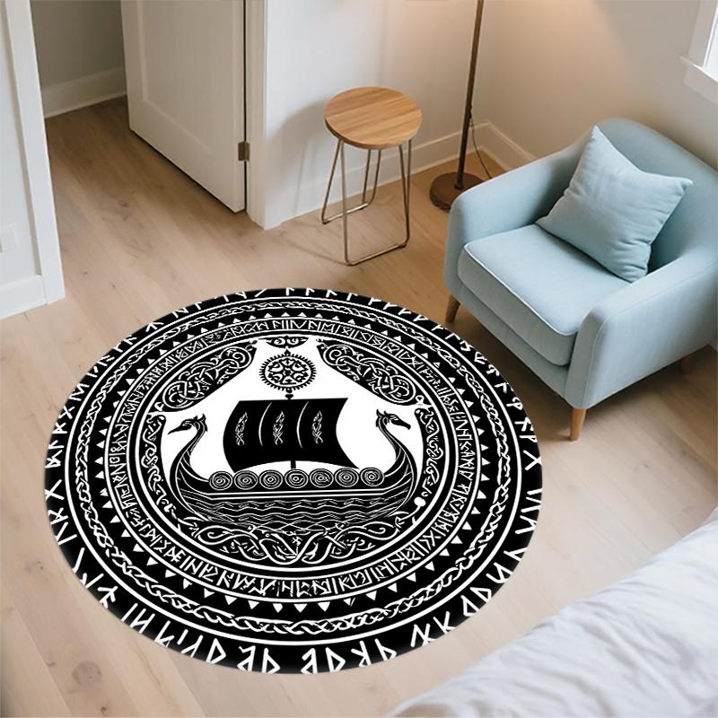 Viking Art pattern round rug,Carpet Rug for Living Room Bedroom Sofa Playroom Decor,Non-slip Floor Mat,Holiday Gifts and Birthday Gifts.