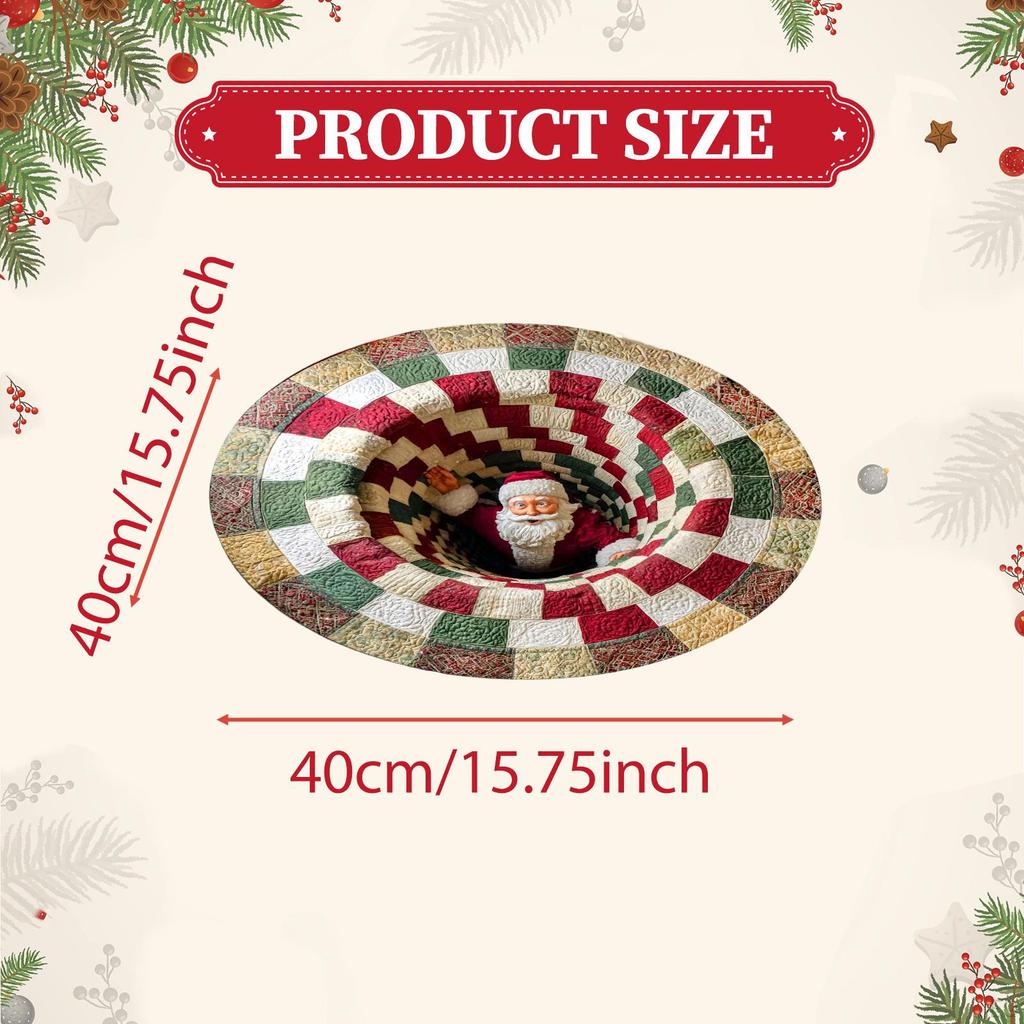 3D Christmas Rug Round Decorative Padded Carpet in Soft Velvet Material Featured Optical Design