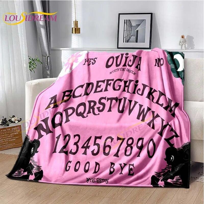 Magic Ouija Board Alphabet Blanket Witchcraft Pentagon Blanket for Bedroom Living Room Sofa Gothic Ouija Hand Flannel Blanket