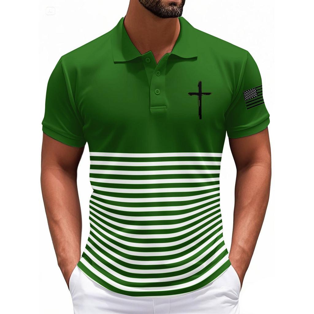 Modisches Herren-Freizeit-Oberteil mit Unabhängigkeitstag-Print am Hals und kurzen Ärmeln