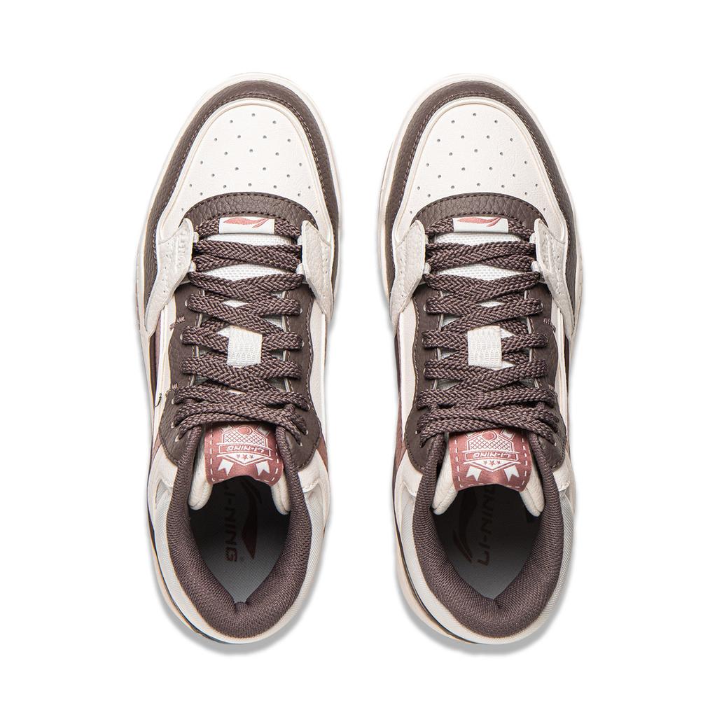 Li Ning Moon White Hi Casual Versatile Thick Sole Non-Slip Wear-Resistant Breathable High-Top Skate Shoes Women Sneakers Brown AGCU314-6