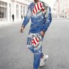 Men All Over Butterfly Floral American Flag Print Long Sleeve Sweatshirt And Drawstring Jogger Pants Two Piece Suit