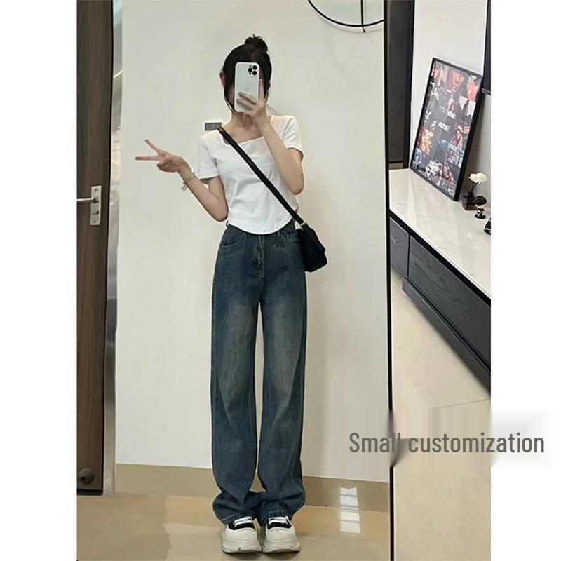 

Women s High-Waist Retro Wide-Leg Jeans - Petite Enhancing, Summer Style, XS XS, Weight Recommended 78-88 pounds