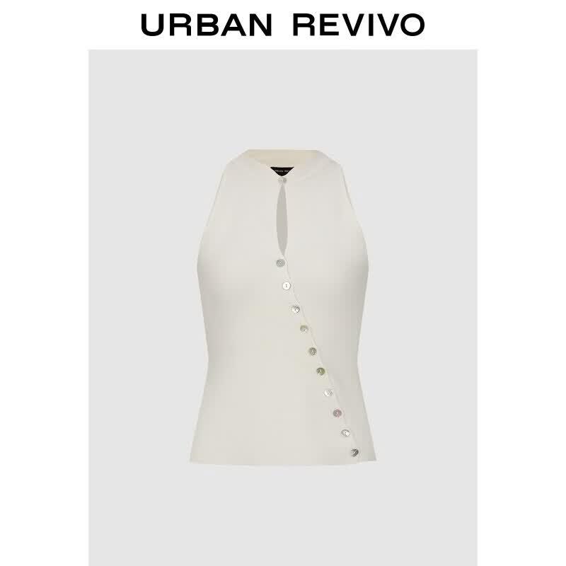 UR2026 Women s Oblique Button Sleeveless Knit Top S
