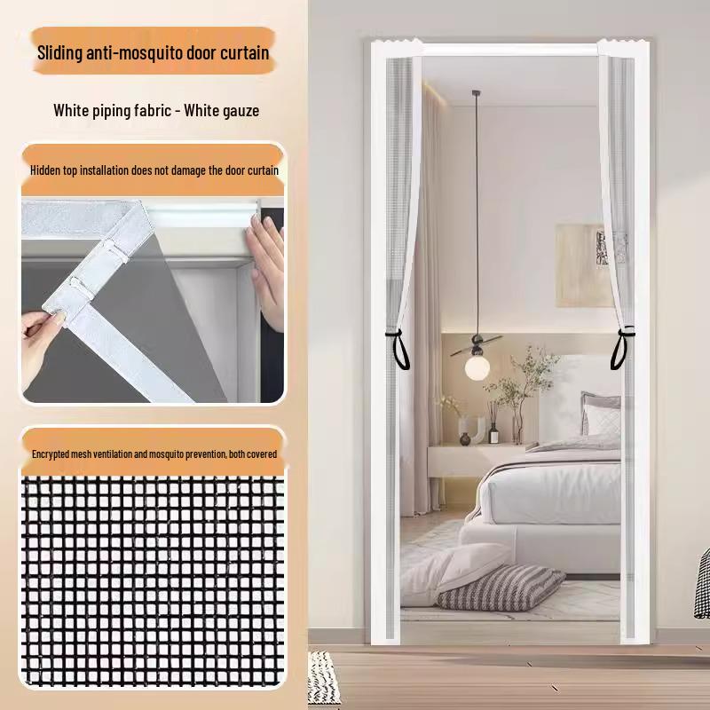2026 Sliding Rail Anti-Mosquito Magnetic Door Curtain - Diamond Mesh No-Drill Partition Screen 90x190cm