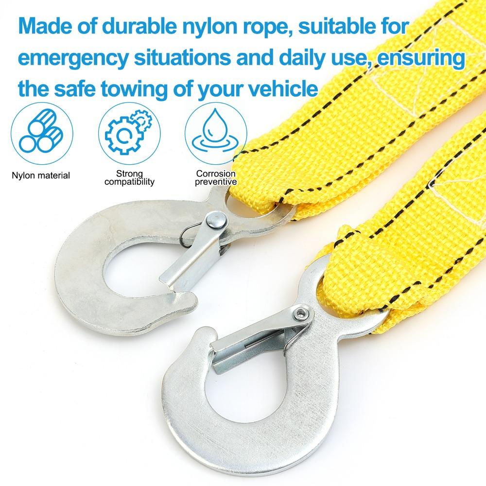 Nylon Car Towing Rope Heavy-Duty 3Meter 3 Ton Load-bearing Capacity High-Visibility Yellow Trailer Rescue Emergency Tow Strap