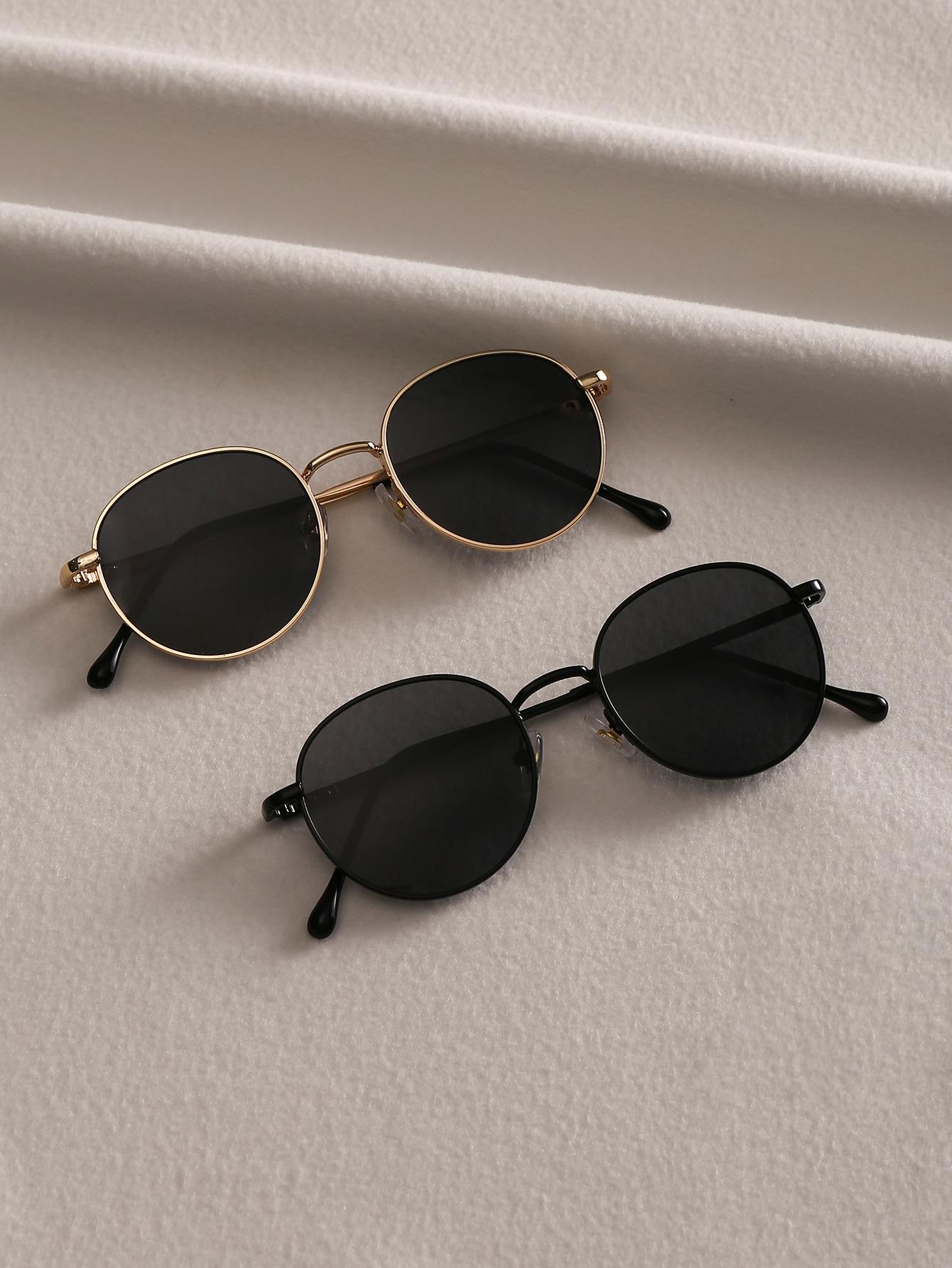 

2PCS European and American vintage-style round frame fashion glasses, suitable for both men and women, ideal for everyday wear a чорний