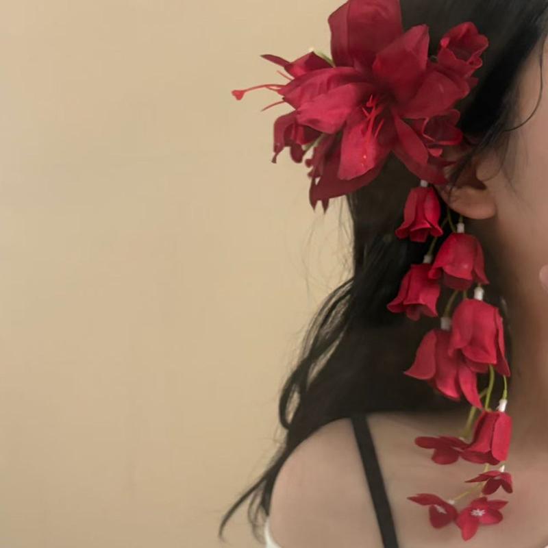 Červená konvalinka konvalinka střapce vlásenky okvětní lístek krokodýlka sponka do vlasů simulační květina dívky ženy pokrývka hlavy doplněk