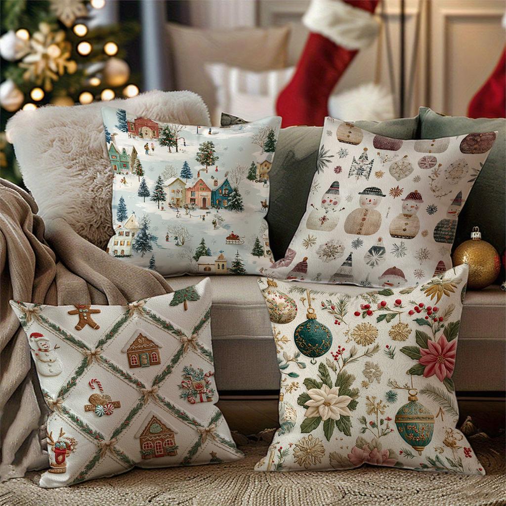 Festive Floral & Christmas Pattern Pillowcasesuitable For Sofa Car Bedroom Decorative Cushion Cover Pillow Cover
