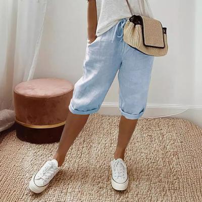 Women Summer Casual Shorts Elastic Drawstring Waist Solid Color Shorts Loose Fit Solid Color Shorts Streetwear