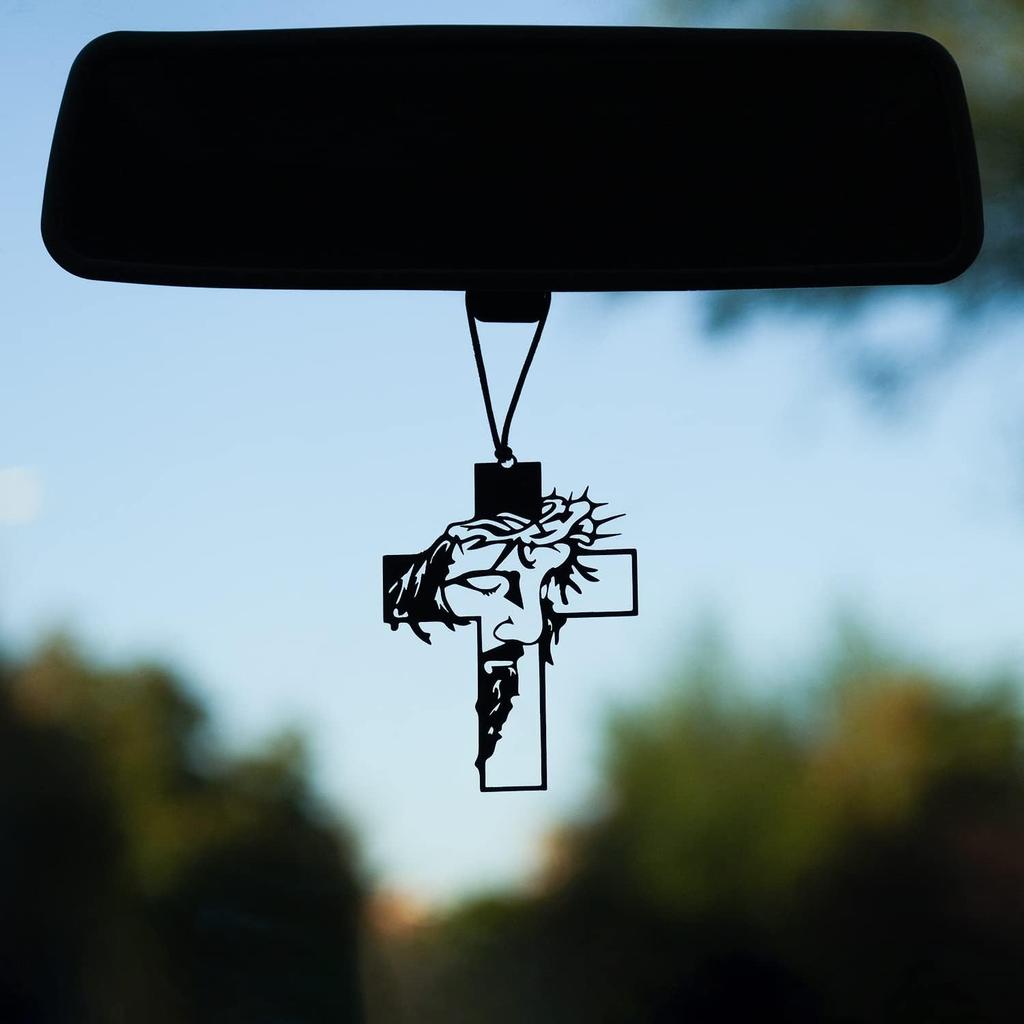 Rear View Mirror Accessories - Car Hanging Accessories - Car Pendant, Charm Ornaments - Swinging Ornaments, Cross Hanger - Black Jesus Christ