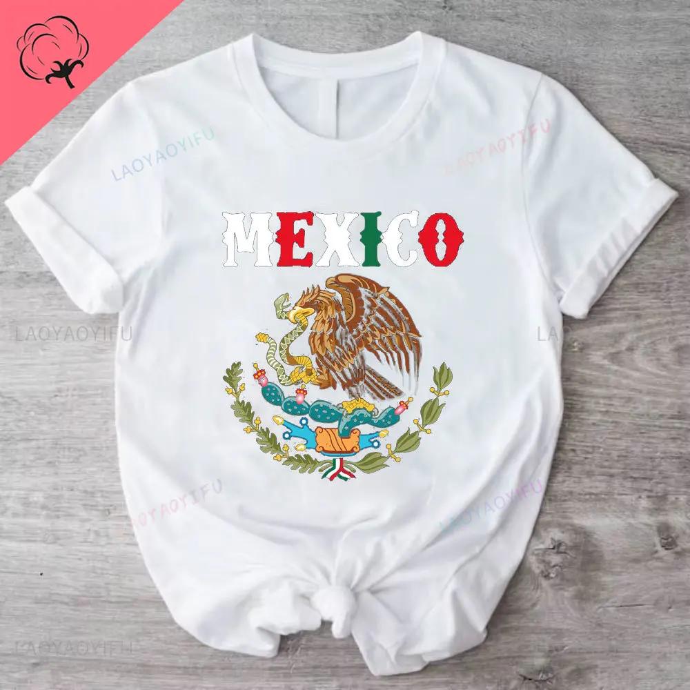 Mexican Flag Cotton T Shirt A Divine Eagle Holding A Snake in Its Beak Print Unisex Women Tshirt Hispanic Heritage Month Gifts