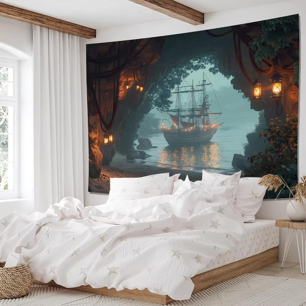 Mysterious Pirate Cave Tapestry, Background Wall Hanging For Living Room Bedroom Office Party Decor