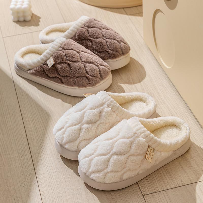 Women's and Men's Non-Slip Plush Cotton Slippers for Spring, Autumn, and Winter