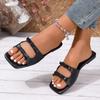 Bowtie Decor Flat Slippers Women 2025 Summer Pu Leather Open Toe Outdoor Slippers Woman Plus Size 43 Non Slip Beach Shoes Slides
