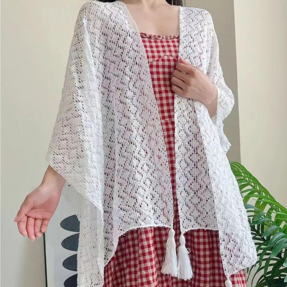 Colorful Ethnic Style Tassel Shawl Thin Beach Scarf Casual Sunscreen Crochet Cardigan  Travel