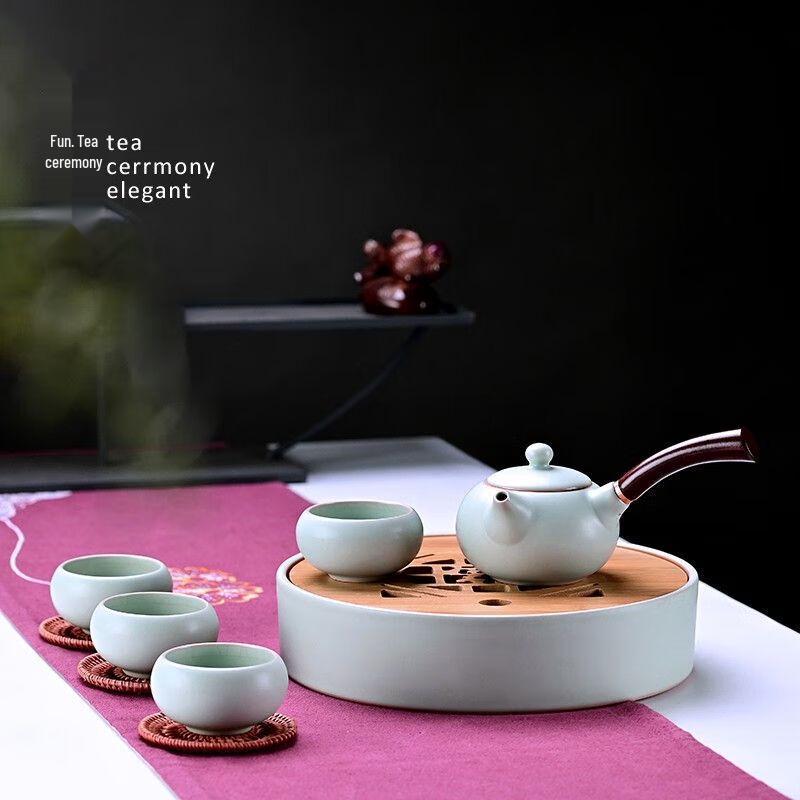 Japanese Ru Kiln Ceramic Side Handle Teapot Set