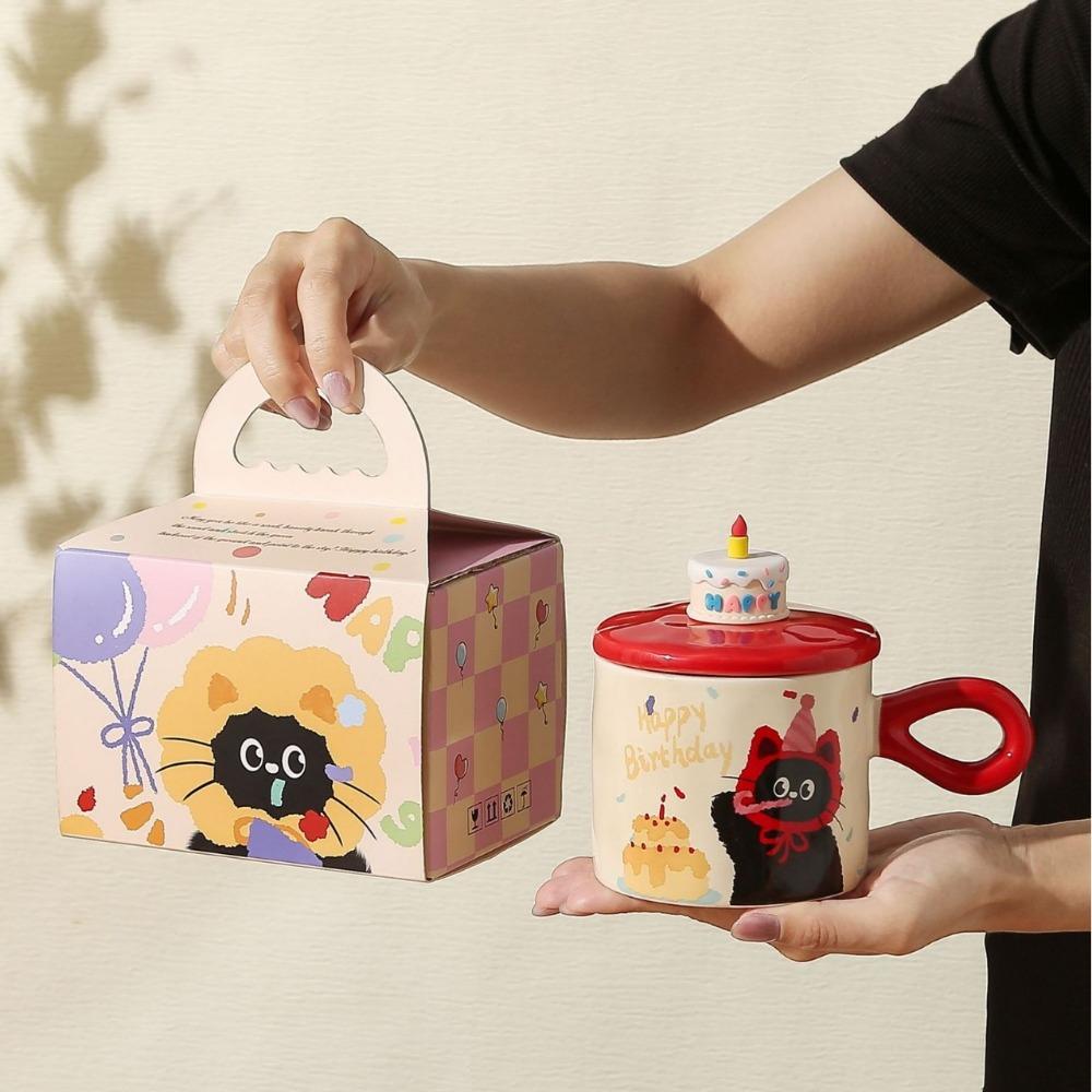 Cat birthday gift mug high value office girl water cup souvenir cartoon ceramic cup with lid