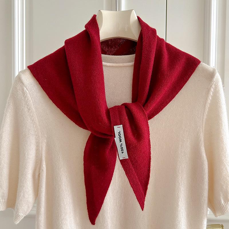 High-End Women's Triangle Scarf: 100% Australian Wool, Knitted Korean Style, Perfect for Autumn & Winter