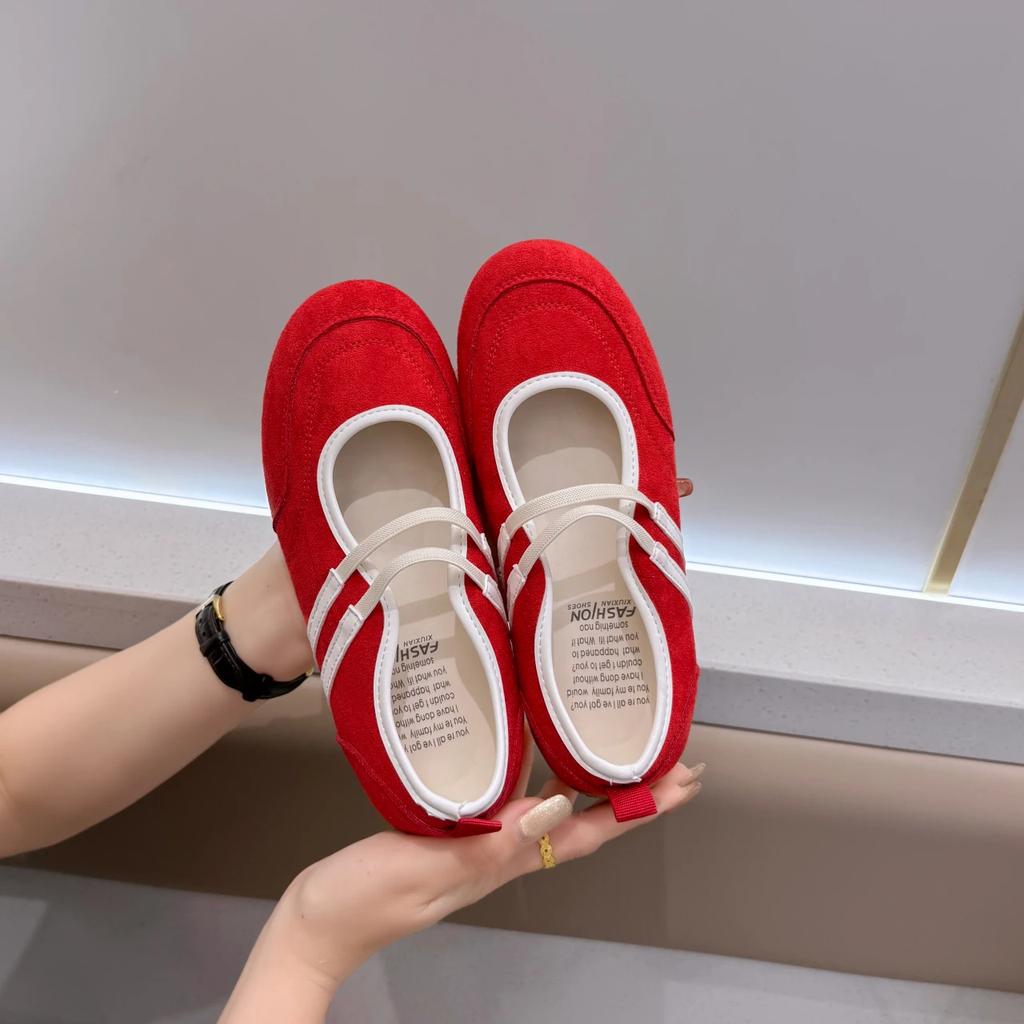 Women's Mary Jane Shoes Round Toe Elastic Band Shallow Four Seasons Flat Shoes Concise Leisure Dress Jeans Women's Singles Shoes